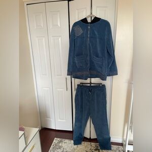 2pc Set Blue Corduroy with Graphic Print, Co Ord